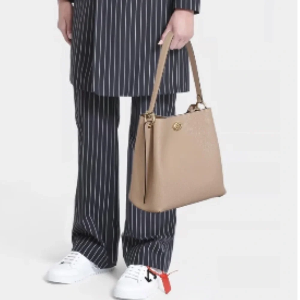 COACH Tan Peach Cream Charlie Bucket Leather Shoulder Bag - Picture 3 of 11